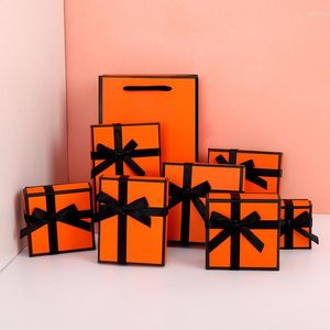 Gift Wrap Jewelry Box Delicate Bow Tie Orange Style Packaging Wedding Earrings Necklace Display Holder Storage Wholesale