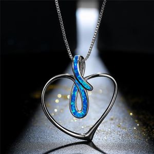 Hänge halsband söta kvinnliga kärlek hjärta halsband rose guld silver färg kedja charm vit blå opal oändlighet för kvinnor