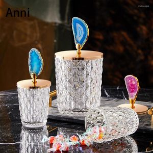 Förvaringsflaskor kristallglasburkar med lock naturligt agat dekorativ godis burk te kapsel torkad fruktmutter potten soffbord dekoration