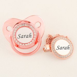 Baby Teethers Toys Luxury Rose Gold Personalized Name Pacifier With Clips Orthodontic Infant Soother BPA Free Silicone Nipples 230202