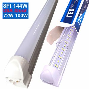 8FT Linkable Shop Lights,144W 14400LM V-Shape T8 LED Tube Fixture Double Side 4 Rows,Clear Lens 6000K Fluorescent Lamp Replacement Garage Workshop USASTAR