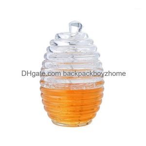 Storage Bottles Jars Bee Honey Jar With Stirring Rod Spoon Juice Jam Sticks Dip Server Drizzler Dispenser Home Kitchen Tools Drop Dh3Am