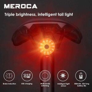 s MEROCA Auto Start/Stop Sensore freno USB ricaricabile MTB Luce posteriore per bicicletta Lampada da ciclismo impermeabile Accessori bici 0202