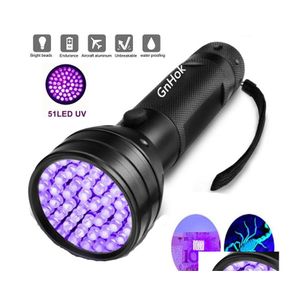 Facklor UV -LED -ficklampa 51 LED: er 395Nm Tra Violet Torch Light Lamp Blacklight Detector f￶r hund urinpetfl￤ckar och s￤ngbugg dropp de dh6hf