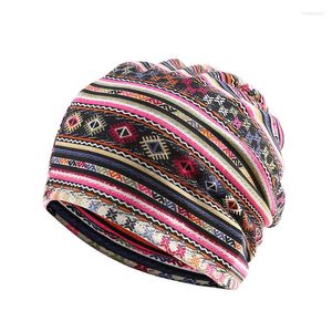 Berets 2023 Baumwolle Herbst Winter Skullies Cap Beanie Hut Gestreifter Druck Turban Schal Dual Use für Männer und Frauen 68