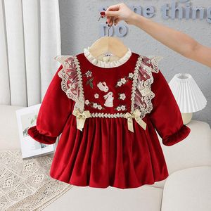 女の子のドレス冬ドレス刺繍ベルベットプリンセスキッズ服子供衣装春パーティークリスマス0〜4歳