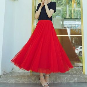 Skirts 70-90cm Length Big Swing Tulle Skirt Women Autumn Winter Korean Cute Green Gray Black Long Tutu Faldas Mujer