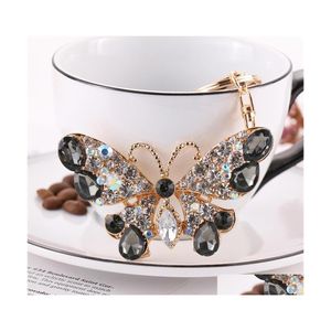 Key Rings Rhinestone Butterfly Keychains Rainbow Colorf Gold Fashion Crystal Chains Jewelry Gift Animal Bag Pendant Charms Car Keyri Dhvpo