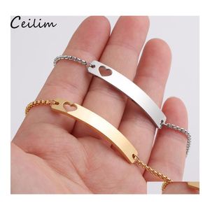 Link Chain Love Heart Stainless Steel Blank Bar Bracelet Diy Engrave Name Id Initial Adjustable Gold Slider Box Bracelets For Drop Ot9Go