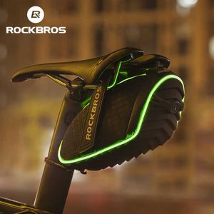 Panniers ROCKBROS Bicycle MTB Road Luminous Saddle s Seat Cycling Tail Rear Pouch Bag With Rain Cover Waterproof Bike Accessories 0201