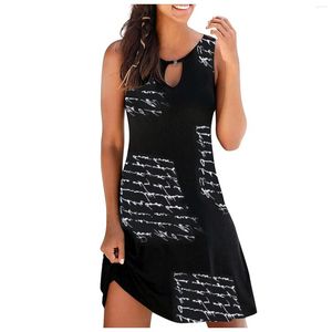 Lässige Kleider, Tank-Druck, Midi-Kleid für Damen, ärmellos, Übergröße, lockere Sommer-Strand-Sommerkleider