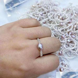 Anello solitario Perla ovale singola coltivata d'acqua dolce Fatta a mano Perlina di plastica elasticizzata con riso 78 mm Amore Desiderio Miglior regalo per le donne Goccia D Dhuxm