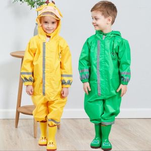 Jackor Baby Boy Girl Hooded Raincoat Jumpsuit Child Cartoon ett stycke Rain Gear Suit Kid Waterproof Clothing 2-9y