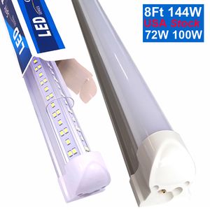 Luz de luminária de 8 pés de luminária T8 LUZES DE LED LUZES COLOTO BRANCO 6500K V FORMA CLARA TAPA CLARA HIGHT SAUTS LUZES PARA GARAGES 72W 7200LUMENS Crestech168