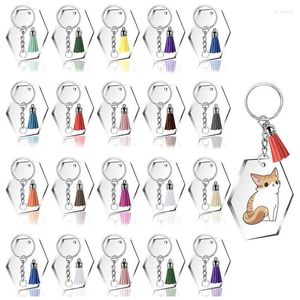 Keychains akryl transparenta skivor Rensa Hexagon Keychain -ämnen med 30st Key Chains Colorful Tassel Pendants Fred22