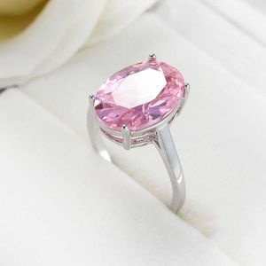 Solitaire Ring 2022 New Arrival European Pink Zircon Crystal Women Stamp Wedding Fashion Party Sterling S925 Silver Color Jewelry Y2302