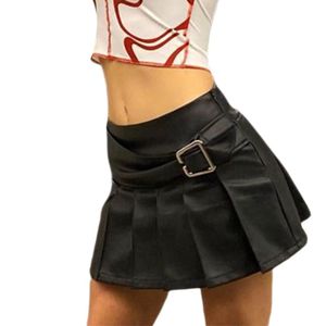 Spódnice seksowne mini gotyckie grunge czerwony czarny czarny pu faux skórzany plisowany spódnica punkowa styl estetyczny Y2K ubrania Y2K