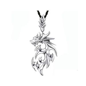 Pendant Necklaces Pretty Pendants White Gold Plated Stainless Steel Dragon Men Necklace With Leather Chain Luckyhat Drop Delivery Jew Dhly5