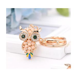 Key Rings Bag Chain Opal Owl Cute Rhinestone Car Keys Ring Holder For Women Girls Fashion Metal Animal Pendant Keyrings Jewelry Gift Dhqkd