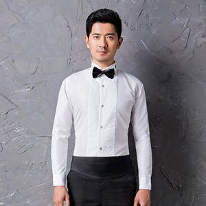 Camisas de noivo de algodão de qualidade camisa masculina manga longa camisa branca acessórios 01