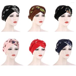 Etniska kläder Kvinnors hårvård Islamisk tröja huvud halsduk Mjölk Silk Muslim Hijab Print Braid Wrap Stretch Turban Hat Chemo Cap