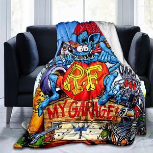 Blankets Rat Fink Fashion Throw Blanket Modified Car Culture Funny Accessories For Motorcycle Club Garage Man Cave Home Living Room Decor