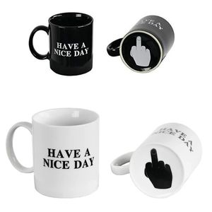 Creative 11oz Ceramic Coffee Mug For Men and Women Have a Nice Day With Middle Finger Bottom Funny Coffee Tea Milk Cup Cool Tumbler Novelty Gifts