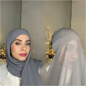 Scarves Muslim Women Bonnet With Chiffon Shawl Head Scarf Underscarf Cap Islam Inner Headband Stretch Hijab Cover Headwrap180 70cm