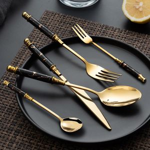 Dinnerware Sets 2/4/6set Stainless Steel Cutlery Set W Ceramic Handle Knife Fruit Fork Coffee Spoon For Kitchen Dinner Tableware