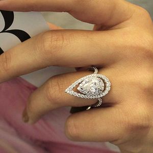 Solitaire Ring Big Pear Shape Women Women Shiny CZ Luxury Bridal Wedding noivado Gift Presente de alta qualidade Jóias Y2302