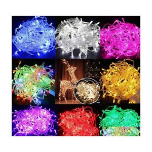 Stringhe Led Luci di Natale 20M/30M/50M/100M 800 String Fata Decorazioni di Natale Rosso/Blu/Verde Colorf Festa di Nozze Scintillio Goccia di Luce Del Dh76Q