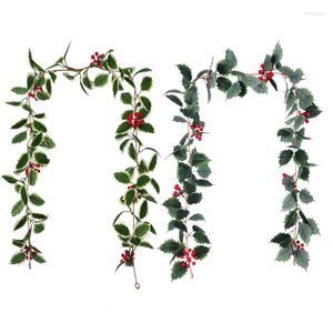 Flores decorativas de natal folhas de guirlanda Garland artificial Berry Flower Plant Vine para casa árvore de natal de capa de caça à decoração de festa de casamento