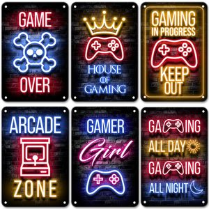 Neon Gaming Gamer Poster Vintage Metal Teneke İşaretler Uyku Oyunu Retro Metal Plak Duvar Sanat Dekoru Erkekler İçin Oyun Odası Ev 20cmx30cm Woo