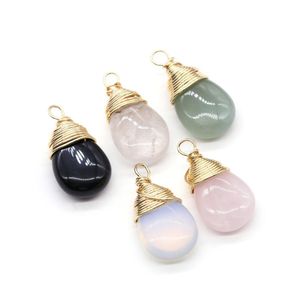 Charms Natural Stone Waterdrop Rose Quartz Черный зеленый опал подвеска DIY для браслетового ожерелья Серьги Ювелирные изделия.