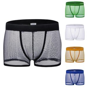 Underpants Men Sexy Boxer Underwear Summer Hollow Out Solid Color Breathtable Mesh Transparent Low Rise Panties Fashion