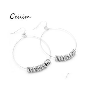 Hoop Huggie Fashion Jewelry Geometry Big Earrings For Women High Quality Alloy Crystal Charms Sier Color Statement Ear Rings Drop D Otb97