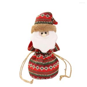 Christmas Decorations Drawstring Sack Children Fruit Stripe Stocking 3D Santa Claus Elk Bear Printed Goodie Bag Party