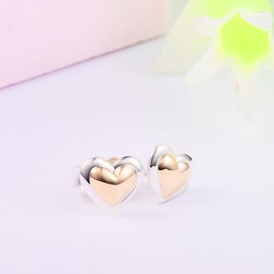 Ohrstecker 2023 Gewölbtes goldenes Herz für Frauen 925 Sterling Silber Earing Edlen Schmuck Mädchen Geschenk Ohr Brincos Pendientes