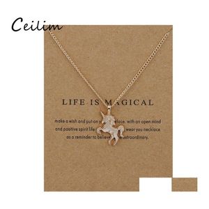 Collane con ciondolo Collana di cavalli d'argento dorato Collana con catena in lega Chocker con carta regalo di gioielli all'ingrosso per le donne La vita è penna di consegna a goccia Ot7Y5