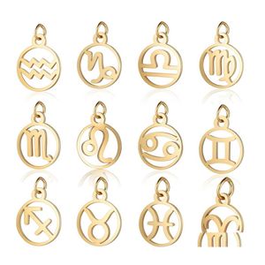 Charms 11mm de a￧o inoxid￡vel mini ouro 12 signo zod￭aco constela￧￣o DIY para mulheres j￳ias fabricando 10pcs /lot entrega descobertas com otrfj