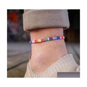 Anklets Weave Rope Rainbow Love Is Foot Jewelry Anklet Men Daily Life Fashion Simple 3 84Hf Q2 Drop Delivery Dhr1K