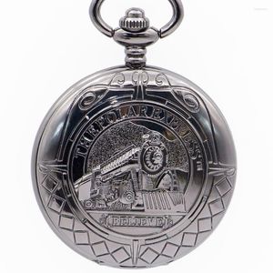 Taschenuhren Top Marke Vintage Retro Lokomotive Steampunk Mechanische Uhr Männer Halskette Anhänger Schwarzes Zifferblatt Mit Fob Kette PJX1356