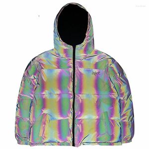 Giubbotto reversibile Hip Hop da uomo Parka da uomo Streetwear Cappotto imbottito invernale in cotone riflettente con cappuccio Harajuku Capispalla caldo