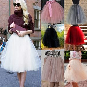 Kjolar kvinnor 7 lager midi tulle kjol mode tutu kvinnor bollklänning party petticoat lolita faldas saia 230202