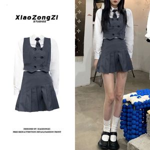 Two Piece Dress Japanese School Uniform White Three Lines College High Girls Student Uniforms Sailor Suit Tops Pleated Skirt 230203