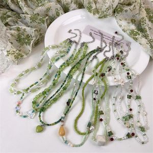 Кокер Fflacell сладкое лето зеленое ожерелье ручной работы с бисером с бисером цветочной цепи цветочное сердце для женщин -ювелирных подарков для женщин