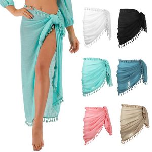 Beanies Beanie/Skull Caps Womens Beach Wrap Skirt Sarong CottontAssels Kort baddräkt Bikini Cover Ups Outdoor Long Swim Pareo Plus Size