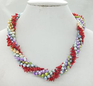 Necklace Earrings Set Multi - Ply Mixed Colour Freshwater Baroque Pearl And Coral Beauty Necklace. (50cm)