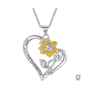 Pendant Necklaces Heart Sunflower Necklace Romantic Love Sun Flower Charm Chain Jewelry For Lady Accessories Luckyhat Drop Delivery P Dhxvi