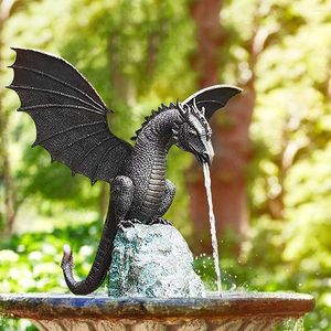 Decorações de jardim escultura criativa Fonte de água Spray Dragon Resina Estátua Artesanato Decoração Esculturas Felizes